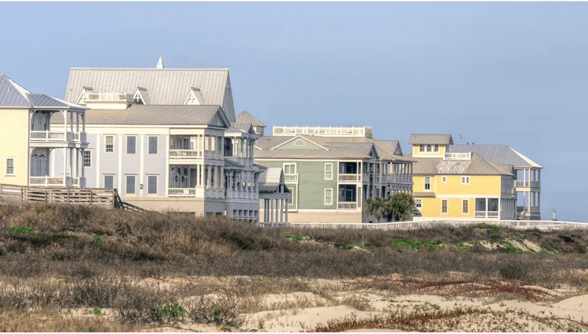 Oversized downspout installed on an elevated pier-and-beam home on Galveston Island
