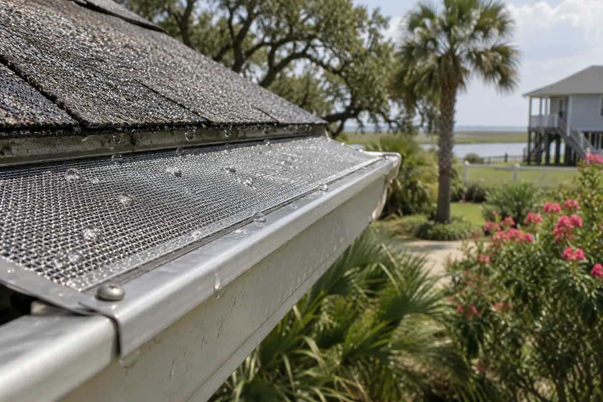Close-up of micro-mesh gutter guard system